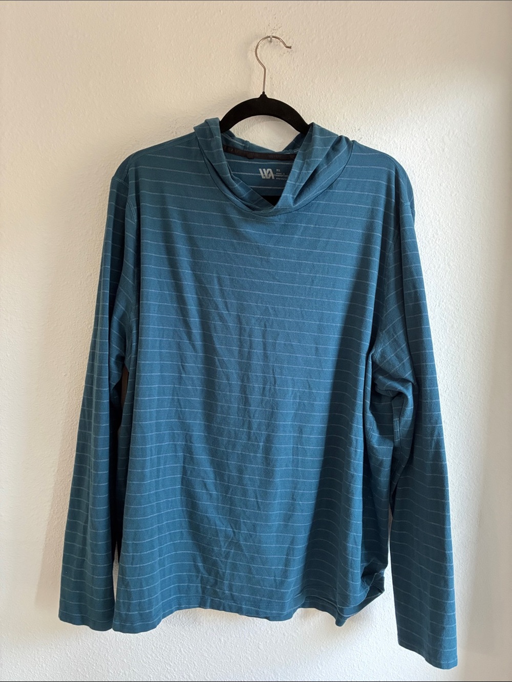 VRST Men's Hooded Long-Sleeve Stripe Shirt in Teal Blue